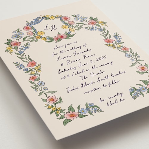 This is a cornflower petite wedding invitations with standard by Chris Griffith called a wedding in low country printing on signature in petite