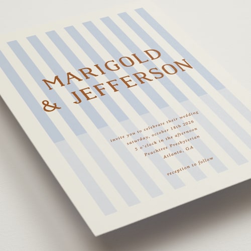 This is a wave petite wedding invitations with standard by Kelly Watkins called stripes printing on signature in petite