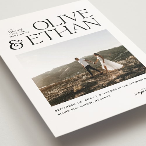 This is a pearl petite wedding invitations with standard by Owl and Toad called casual printing on signature in petite