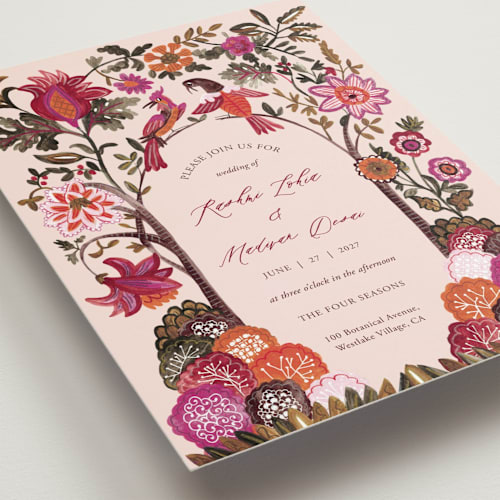 This is a ivory petite wedding invitations with standard by Caroline Bonne Muller called indian floral chintz lush printing on signature in petite