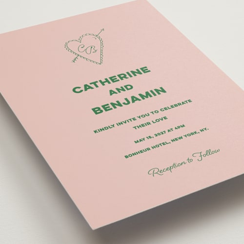 This is a avocado petite wedding invitations with standard by Helena Vitto called crazy little thing called love printing on signature in petite