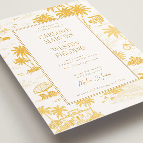 This is a sun petite wedding invitations with standard by Jenna Holcomb called beachtoile printing on signature in petite