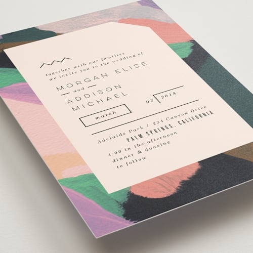 This is a lilac petite wedding invitations with standard by Meg Gleason called adagio printing on signature in petite