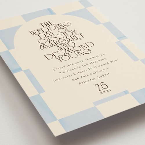 This is a ivory petite wedding invitations with standard by Baumbirdy called checker wash printing on signature in petite