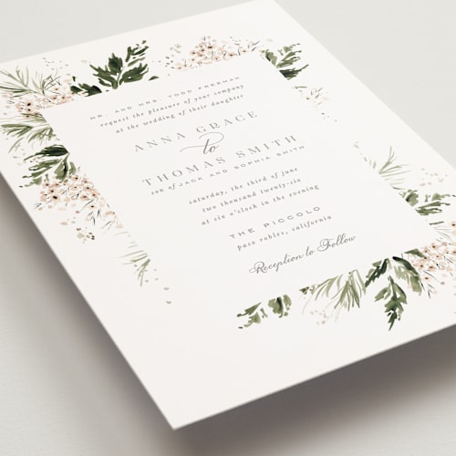 This is a porcelain petite wedding invitations with standard by Leah Bisch called grace printing on signature in petite