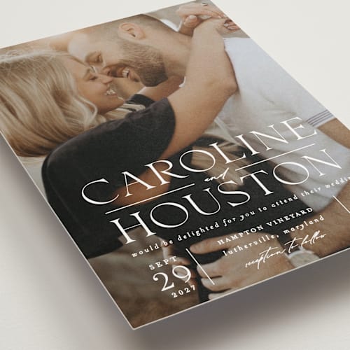 This is a snow petite wedding invitations with standard by Erin L. Wilson called getaway printing on signature in petite