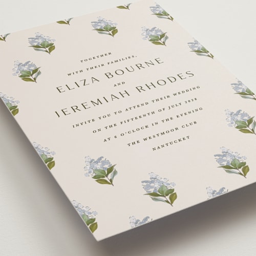 This is a almond petite wedding invitations with standard by Olivia Kanaley Inman called blockprint printing on signature in petite