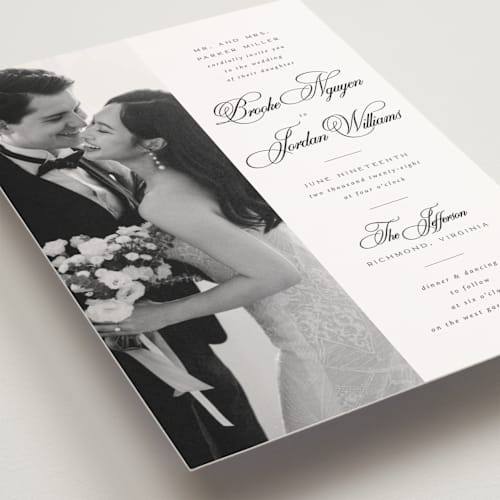 This is a tuxedo petite wedding invitations with standard by Orasie called side by side printing on signature in petite