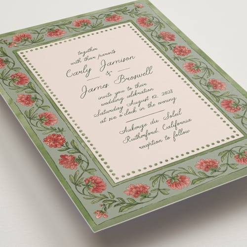 This is a coral fern petite wedding invitations with standard by Chris Griffith called wedding tapestry printing on signature in petite