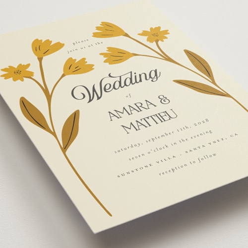 This is a yolk petite wedding invitations with standard by Morgan Kendall called vintage wildflowers printing on signature in petite