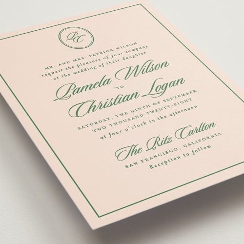 This is a emerald petite wedding invitations with standard by Creo Study called scripted printing on signature in petite