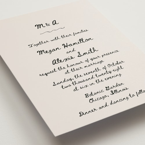 This is a lace petite wedding invitations with standard by Cass Loh called simple monogram printing on signature in petite