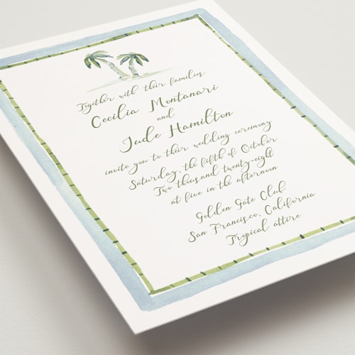 This is a celeste petite wedding invitations with standard by Pati Cascino called alento printing on signature in petite
