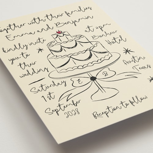 This is a champagne petite wedding invitations with standard by Helena Vitto called modern love printing on signature in petite