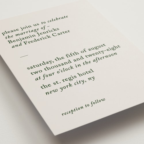 This is a forest petite wedding invitations with standard by Bethan called editorial printing on signature in petite