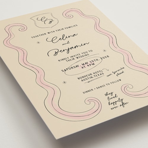 This is a linen petite wedding invitations with standard by Helena Vitto called modern fairy tale printing on signature in petite