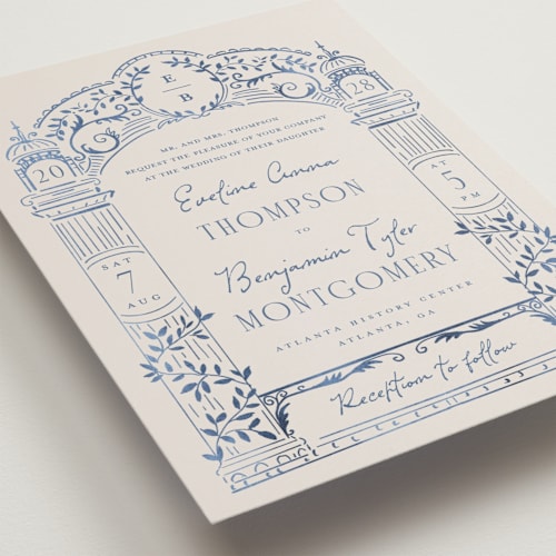 This is a navy petite wedding invitations with standard by Petra Kern called pavilion printing on signature in petite