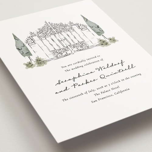 This is a forest petite wedding invitations with standard by Jackie Crawford called hand illustrated garden gate printing on signature in petite