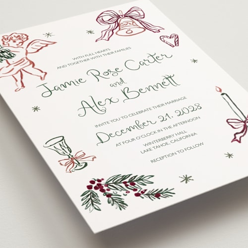 This is a enchanted holiday petite wedding invitations with standard by Cass Loh called holidays ink doodles printing on signature in petite