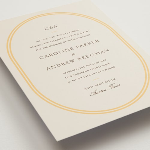 This is a melon petite wedding invitations with standard by Megan Davis called bocce printing on signature in petite