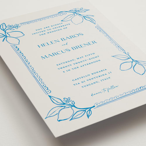 This is a ocean petite wedding invitations with standard by Pati Cascino called mediterraneo printing on signature in petite