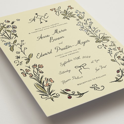 This is a oat petite wedding invitations with standard by Helena Vitto called love rests in a garden printing on signature in petite
