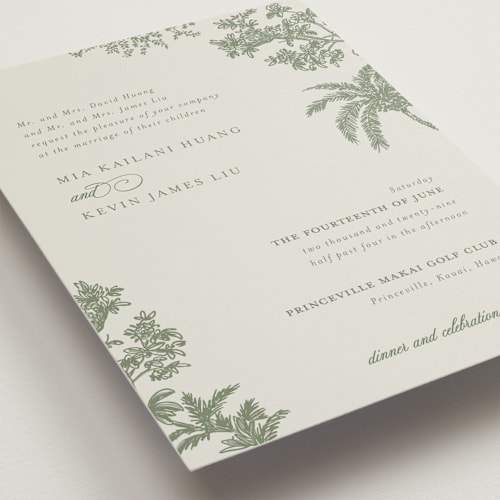 This is a jungle petite wedding invitations with standard by Jenna Holcomb called vintage tropics printing on signature in petite