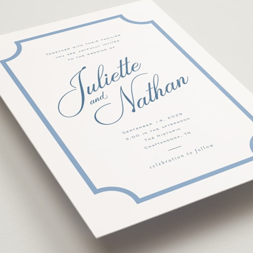 This is a bluebell petite wedding invitations with standard by Jessica Williams called marenza printing on signature in petite