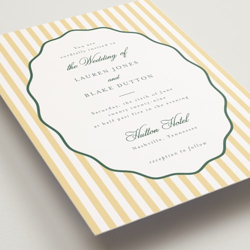 This is a citrine petite wedding invitations with standard by Emily Betts called curved frame printing on signature in petite