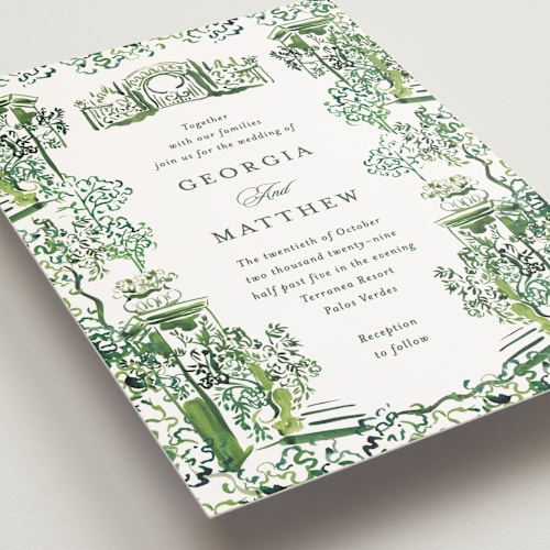 This is a sap petite wedding invitations with standard by Becky Nimoy called gates and pillars printing on signature in petite