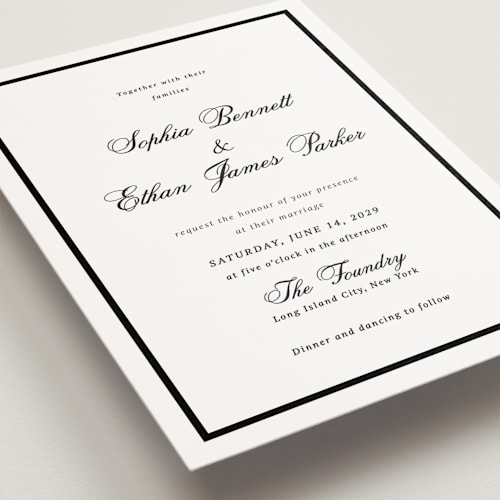 This is a mystic raven petite wedding invitations with standard by Cass Loh called chic union printing on signature in petite