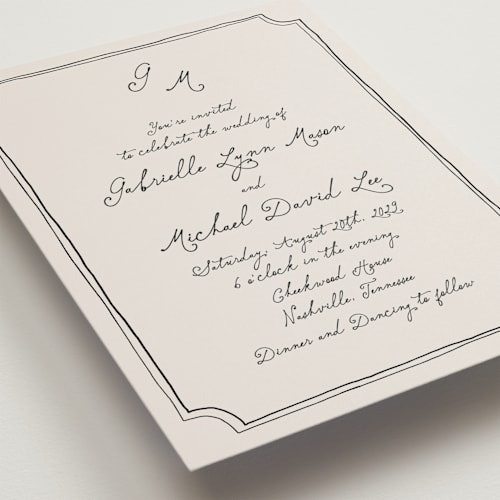 This is a vintage petite wedding invitations with standard by Kelly Watkins called felicity printing on signature in petite
