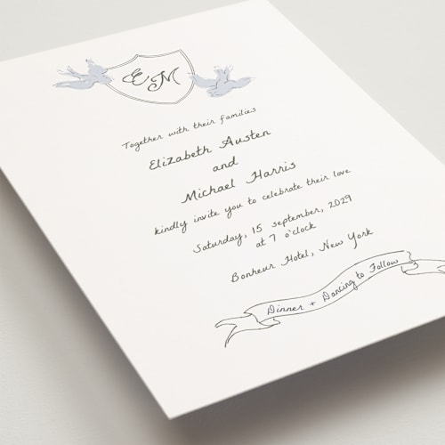 This is a cloud petite wedding invitations with standard by Helena Vitto called birds of paradise printing on signature in petite