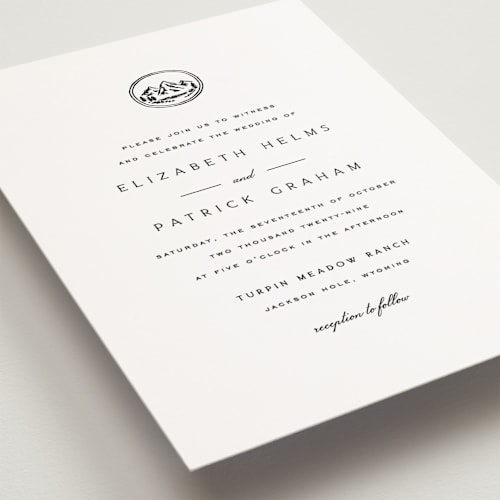 This is a cotton petite wedding invitations with standard by Amy Kross called aspen knoll printing on signature in petite