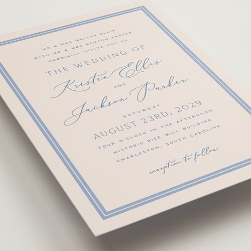 This is a periwinkle petite wedding invitations with standard by Hooray Creative called twin border printing on signature in petite