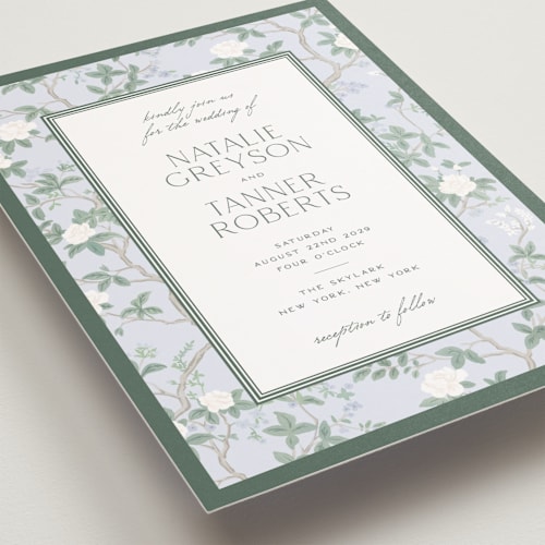 This is a garden petite wedding invitations with standard by Jenna Holcomb called chinoiserie printing on signature in petite