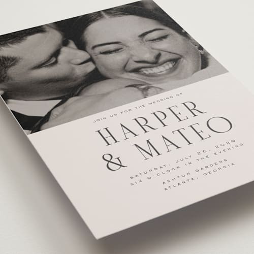 This is a sandstone petite wedding invitations with standard by Nicole Walsh called close-up printing on signature in petite