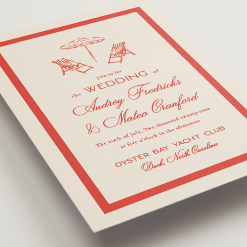 This is a lobster petite wedding invitations with standard by Jackie Crawford called kitty hawk printing on signature in petite