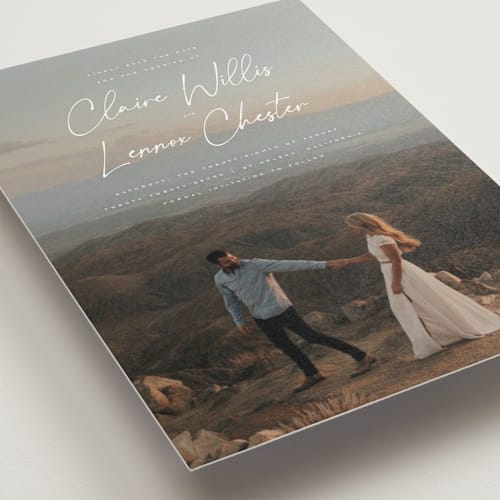 This is a chiffon petite save the dates with standard by Orasie called full photo printing on signature in petite