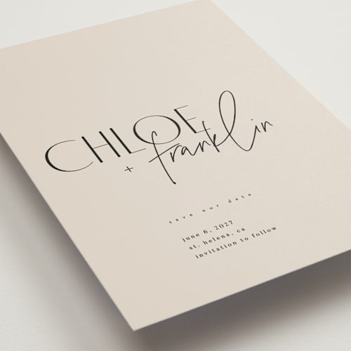 This is a natural petite save the dates with standard by Kelly Schmidt called layered printing on signature in petite
