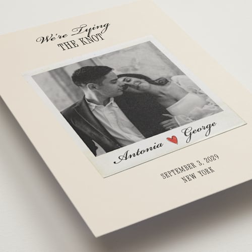 This is a lily save the date postcards with standard by Pati Cascino called two hearts printing on signature in postcard