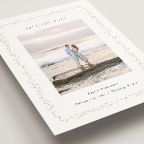 This is a ivy save the date postcards with standard by chocomocacino called cramique printing on signature in postcard