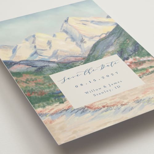 This is a summer save the date postcards with standard by Petra Kern called the valley printing on signature in postcard