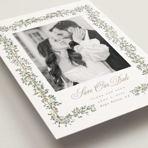 This is a lake save the date postcards with standard by Leah Bisch called arbour printing on signature in postcard