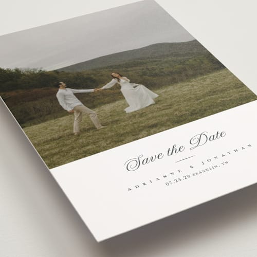 This is a chiffon save the date postcards with standard by Eric Clegg called together always printing on signature in postcard