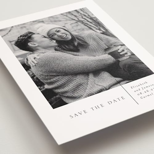 This is a linen save the date postcards with standard by Erin Deegan called a simple love printing on signature in postcard