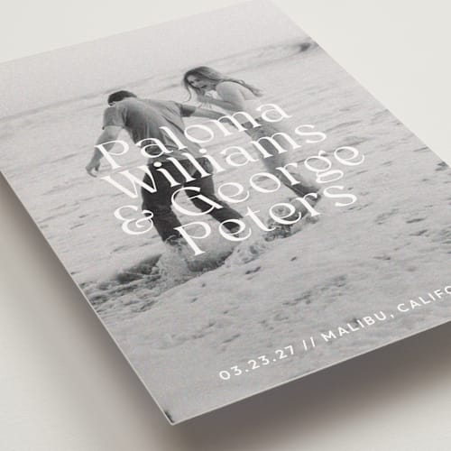 This is a powder save the date postcards with standard by Megan Davis called faded printing on signature in postcard