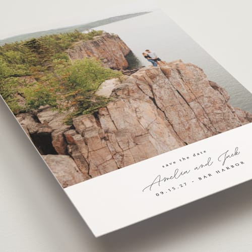 This is a snow save the date postcards with standard by Kaydi Bishop called composition printing on signature in postcard