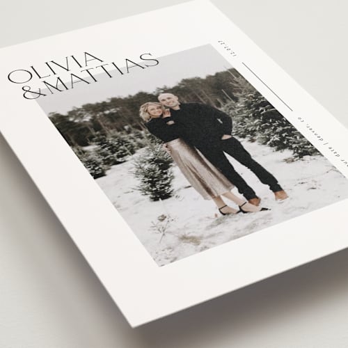 This is a silk save the date postcards with standard by Kelly Schmidt called overlapped printing on signature in postcard