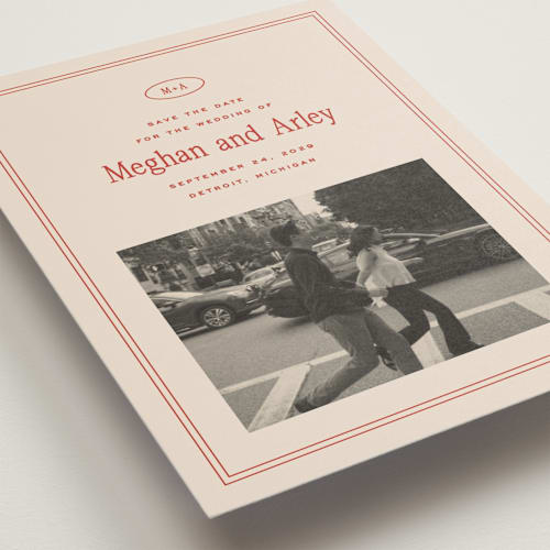 This is a cherry save the date postcards with standard by Ellen Schlegelmilch called cherry printing on signature in postcard